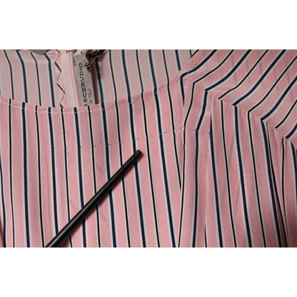 Ermanno Scervino Pink Stripes Silk Long Sleeves Midi Dress