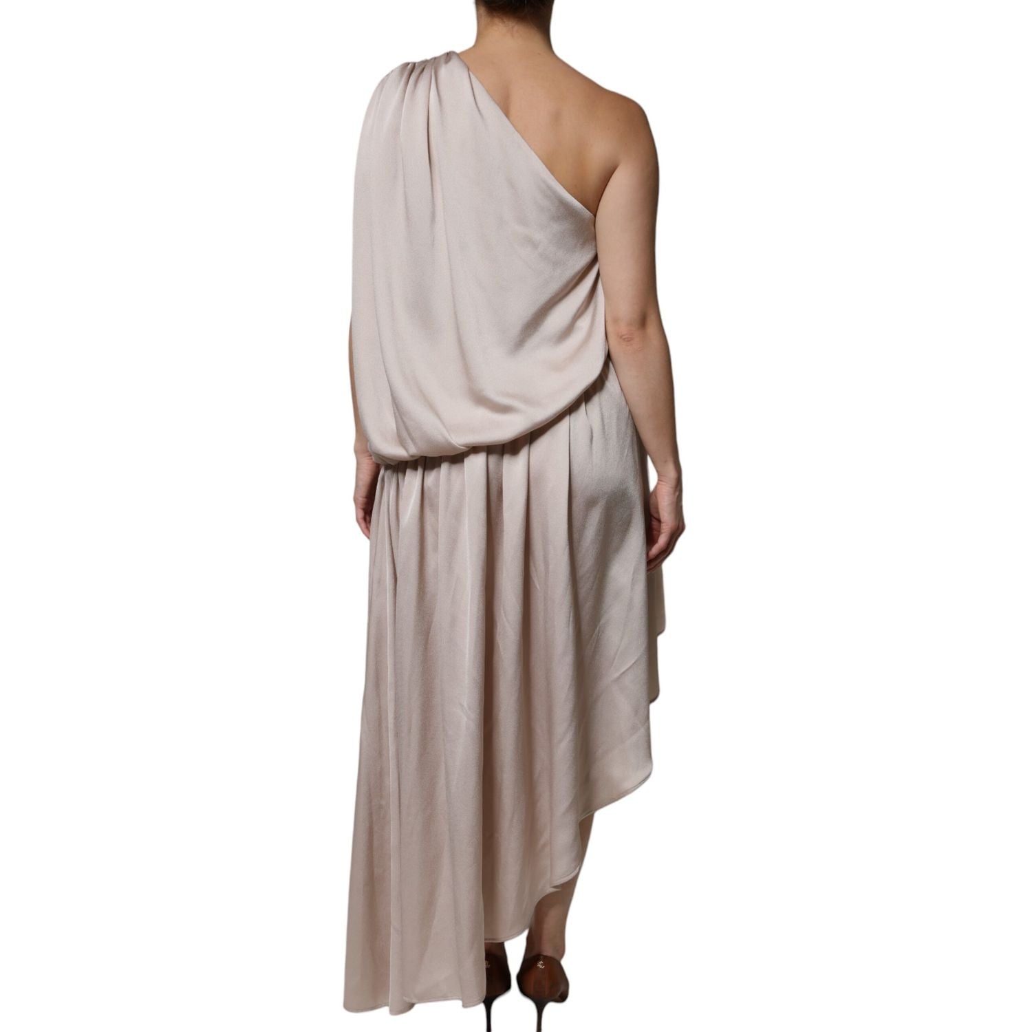 Christian Pellizzari Beige One Shoulder Asymmetric Drape Dress