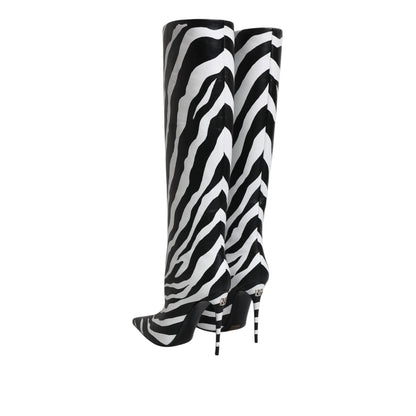 Dolce & Gabbana Black White Zebra Heels High Boots Shoes