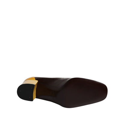 Dolce & Gabbana Yellow Brown Leather Block Heel Pumps Shoes