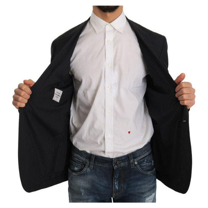 Dolce & Gabbana Gray Striped Wool Jacket Coat Slim Blazer