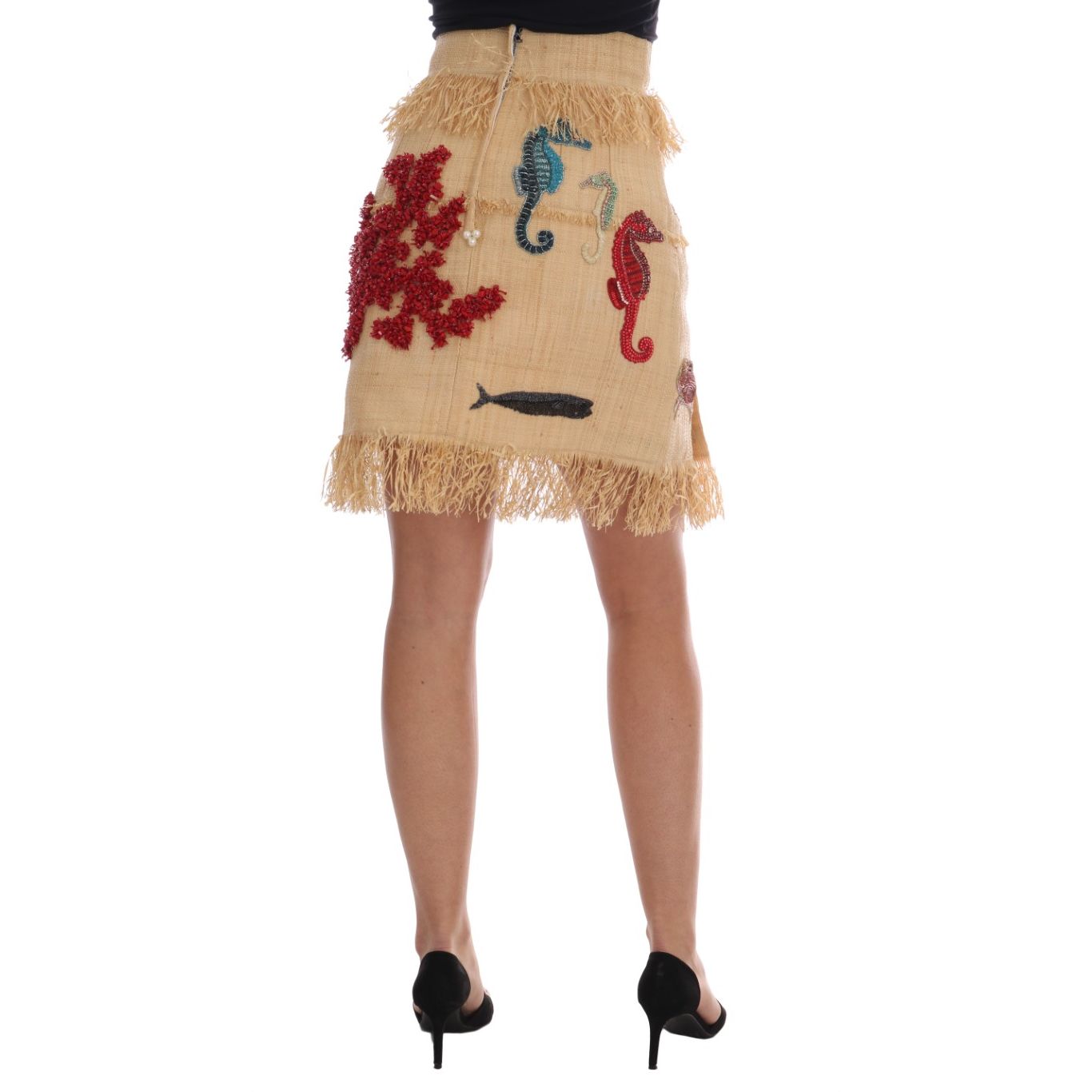 Dolce & Gabbana Crystal Beige Palm Fiber Skirt