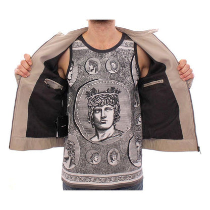 Dolce & Gabbana Beige Leather Jacket Biker Coat Coats & Jackets