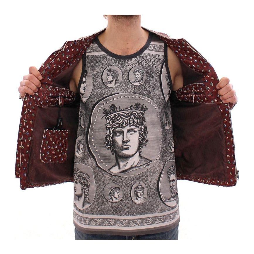 Dolce & Gabbana Bordeaux Leather Boxer Print Jacket Coat