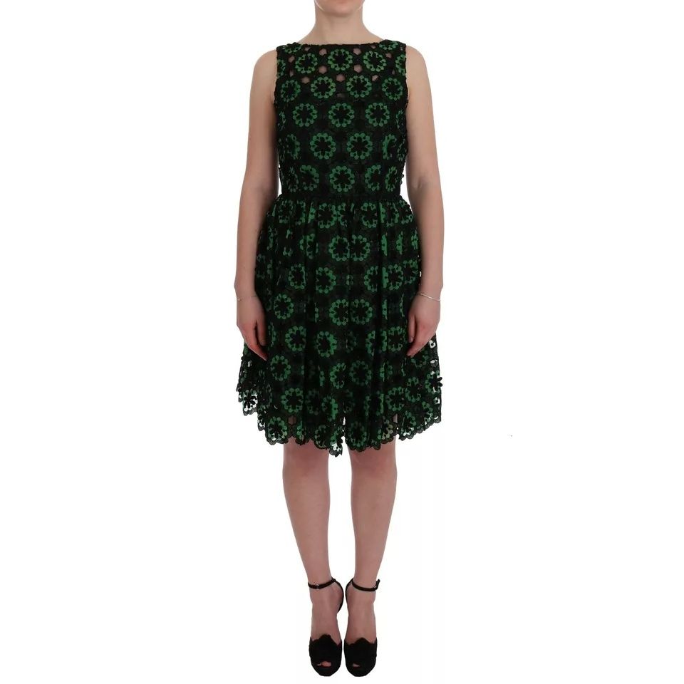 Dolce & Gabbana Green Floral Ricamo A-Line Shift Dress