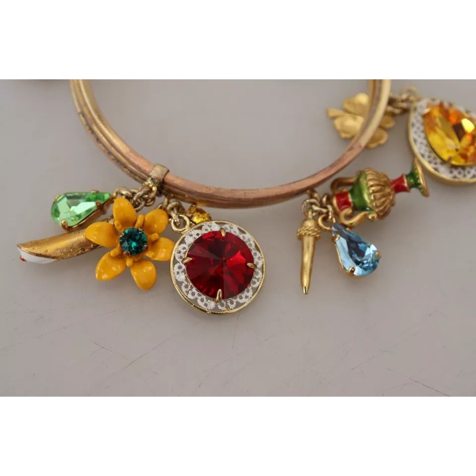 Dolce & Gabbana Multicolor Crystal Gold Tone Brass Bangle Bracelet