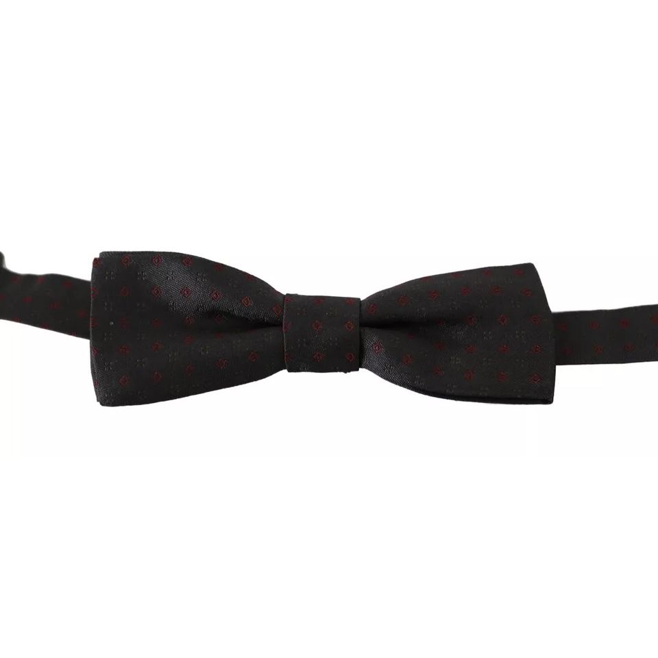 Dolce & Gabbana Gray Dotted Silk Adjustable Neck Bow Tie