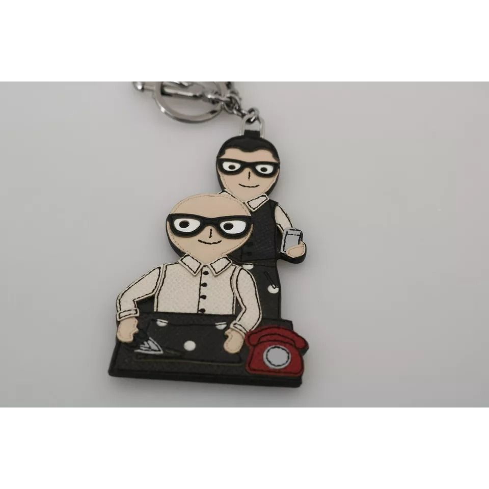 Dolce & Gabbana Silver Leather Dominico Stefano #DGFAMILY Logo Badge Keychain
