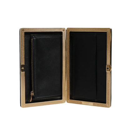Dolce & Gabbana Black Leather Gold Frame Clutch Evening Party Purse Bag