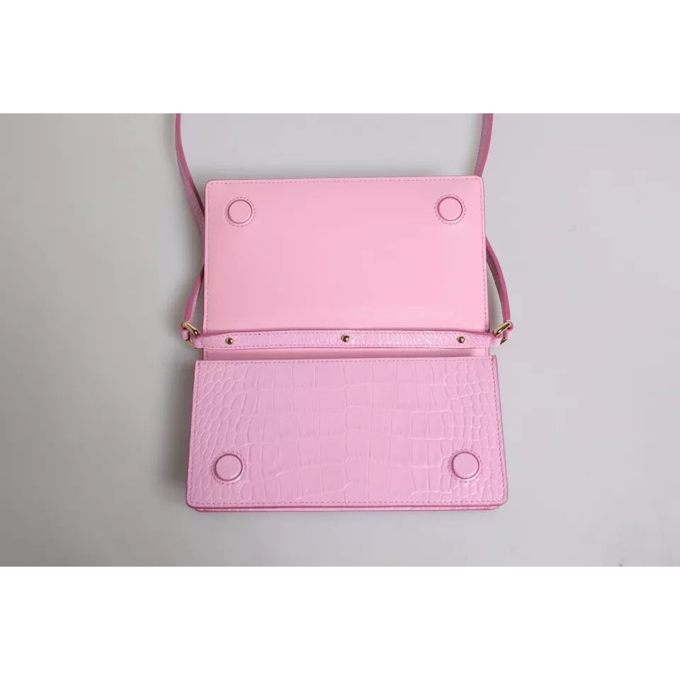 Dolce & Gabbana Pink Exotic Leather Logo Plaque Crossbody Bag