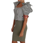 Dolce & Gabbana White Black Striped Cropped Top Puff Sleeve Shirts