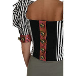 Dolce & Gabbana White Black Striped Cropped Top Puff Sleeve Shirts