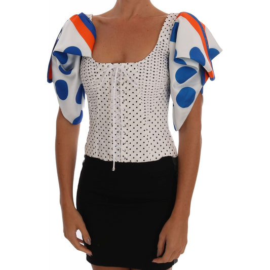 Dolce & Gabbana White Polka Silk Corset Bustier Top