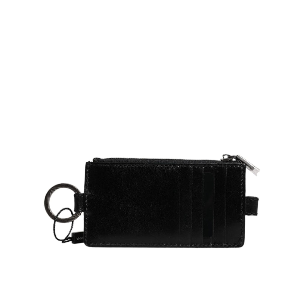 Dolce & Gabbana Black Horse Leather Lanyard Logo Card Holder Wallet