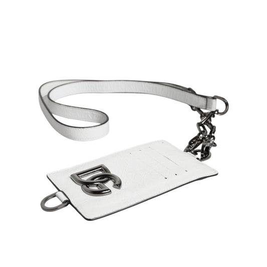 Dolce & Gabbana White Calf Leather Lanyard Logo Card Holder Wallet