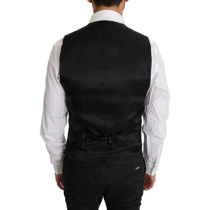 Dolce & Gabbana Black Solid Wool Silk Waistcoat Vest