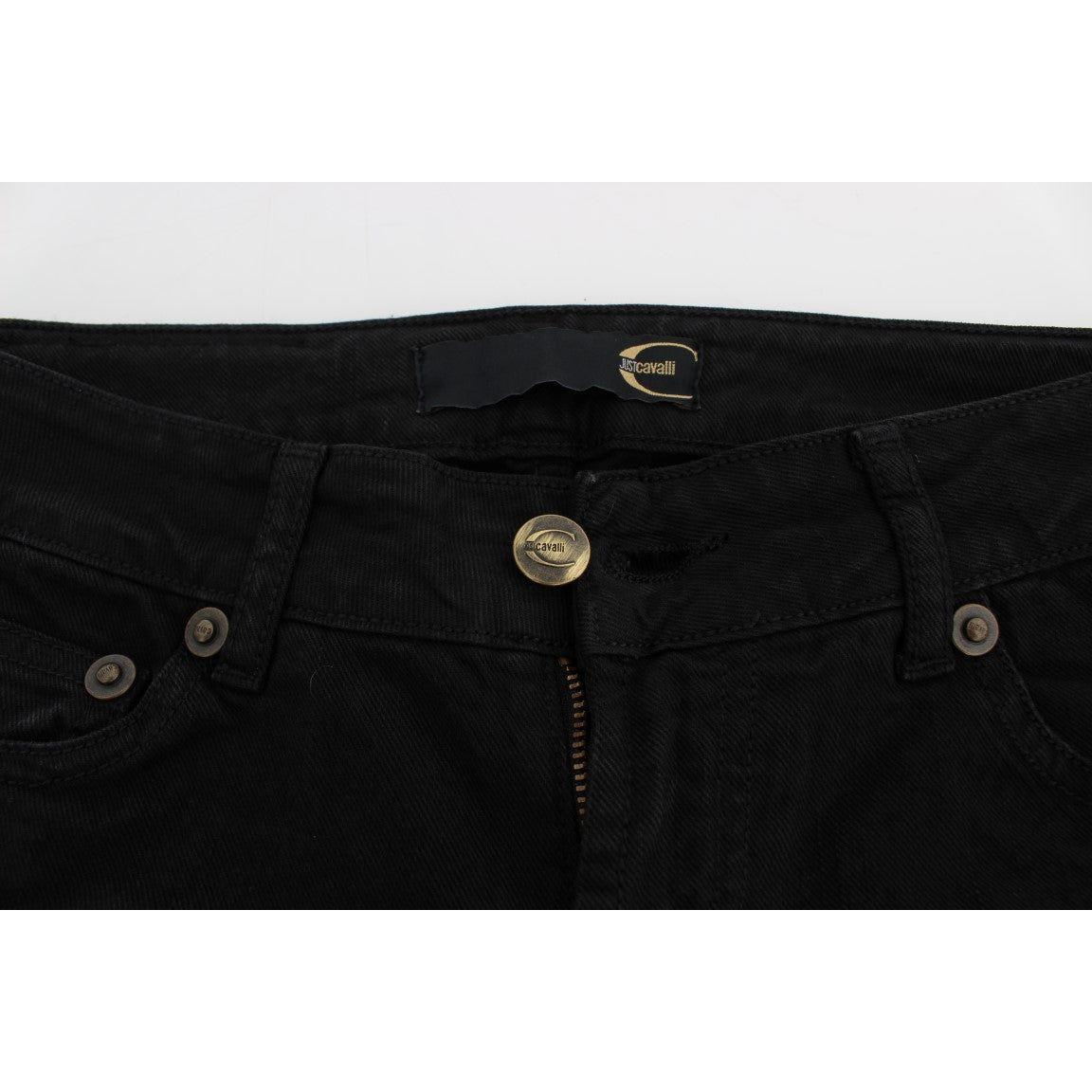 Cavalli Black Cotton Stretch Slim Skinny Fit Jeans