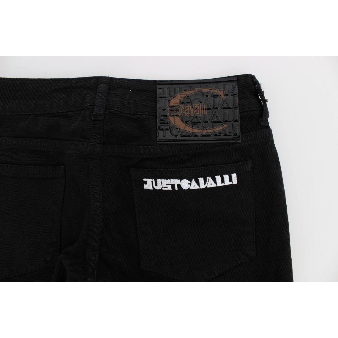 Cavalli Black Cotton Stretch Slim Skinny Fit Jeans