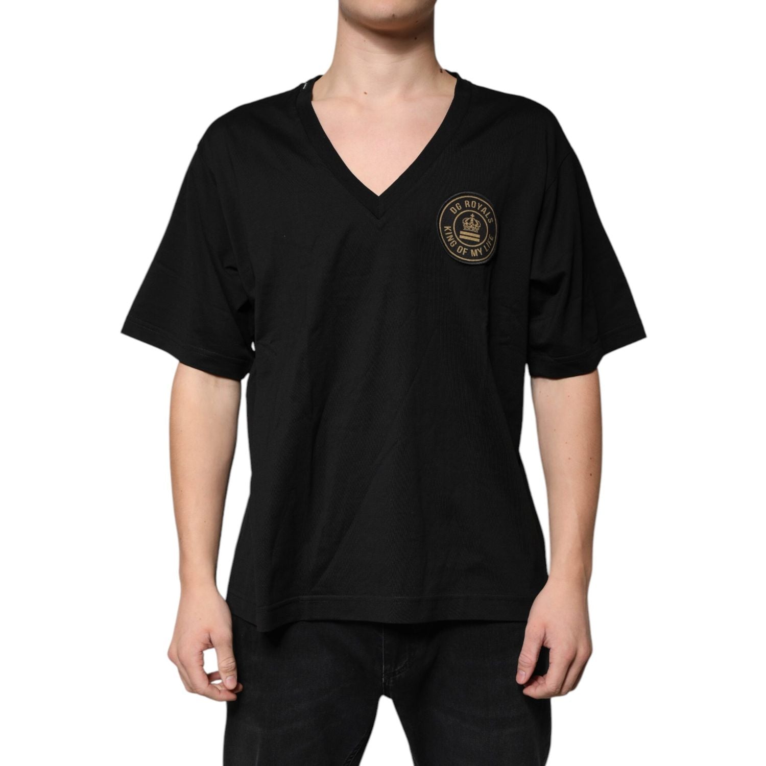 Dolce & Gabbana Black Cotton Logo Vneck Short Sleeve T-shirt