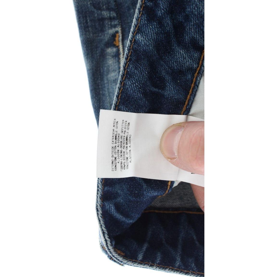 Cavalli Blue Wash Torn Cotton Straight Fit Jeans