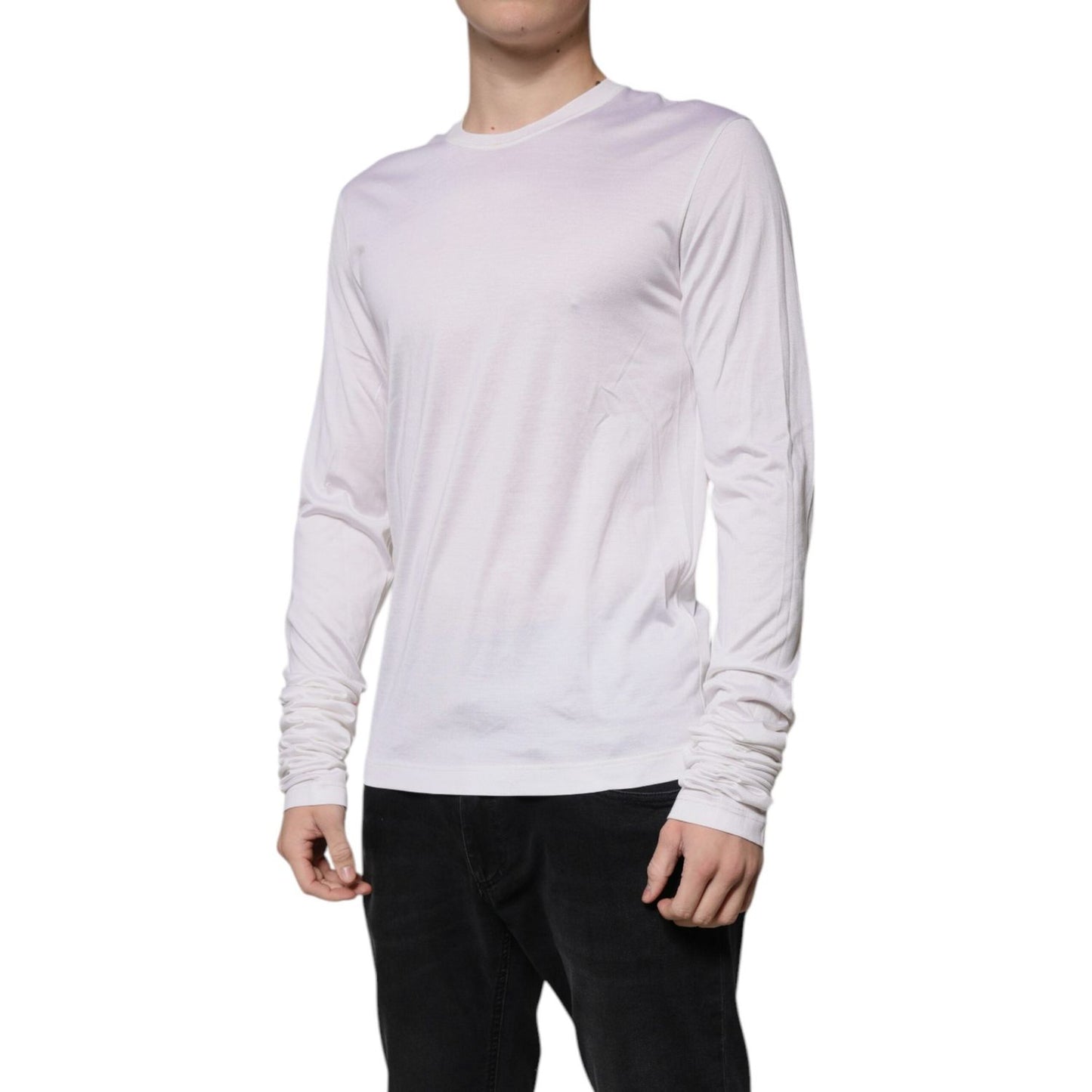 Dolce & Gabbana White Silk Crew Neck Men Pullover Sweater