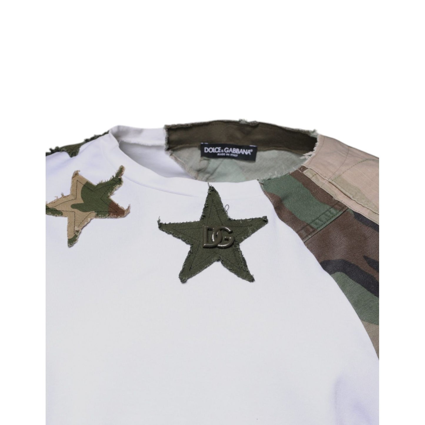 Dolce & Gabbana White Camouflage Cotton Crew Neck T-shirt