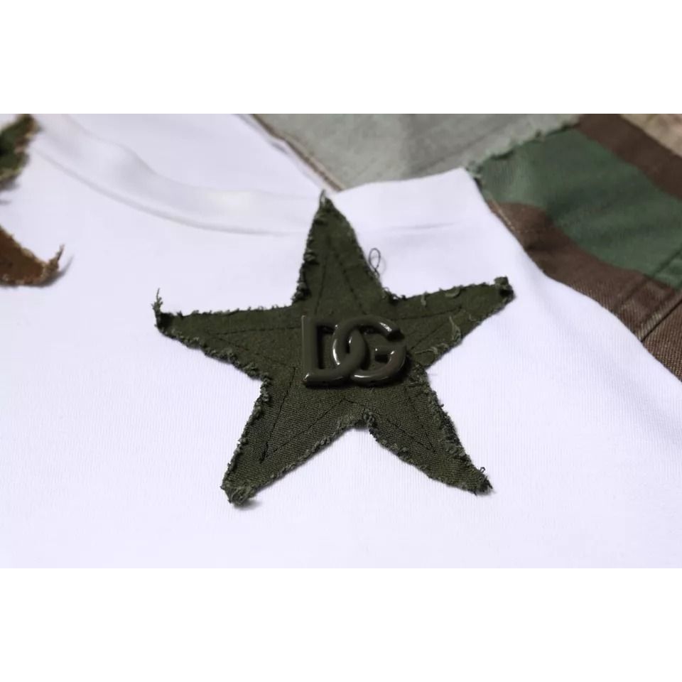 Dolce & Gabbana White Camouflage Cotton Crew Neck T-shirt