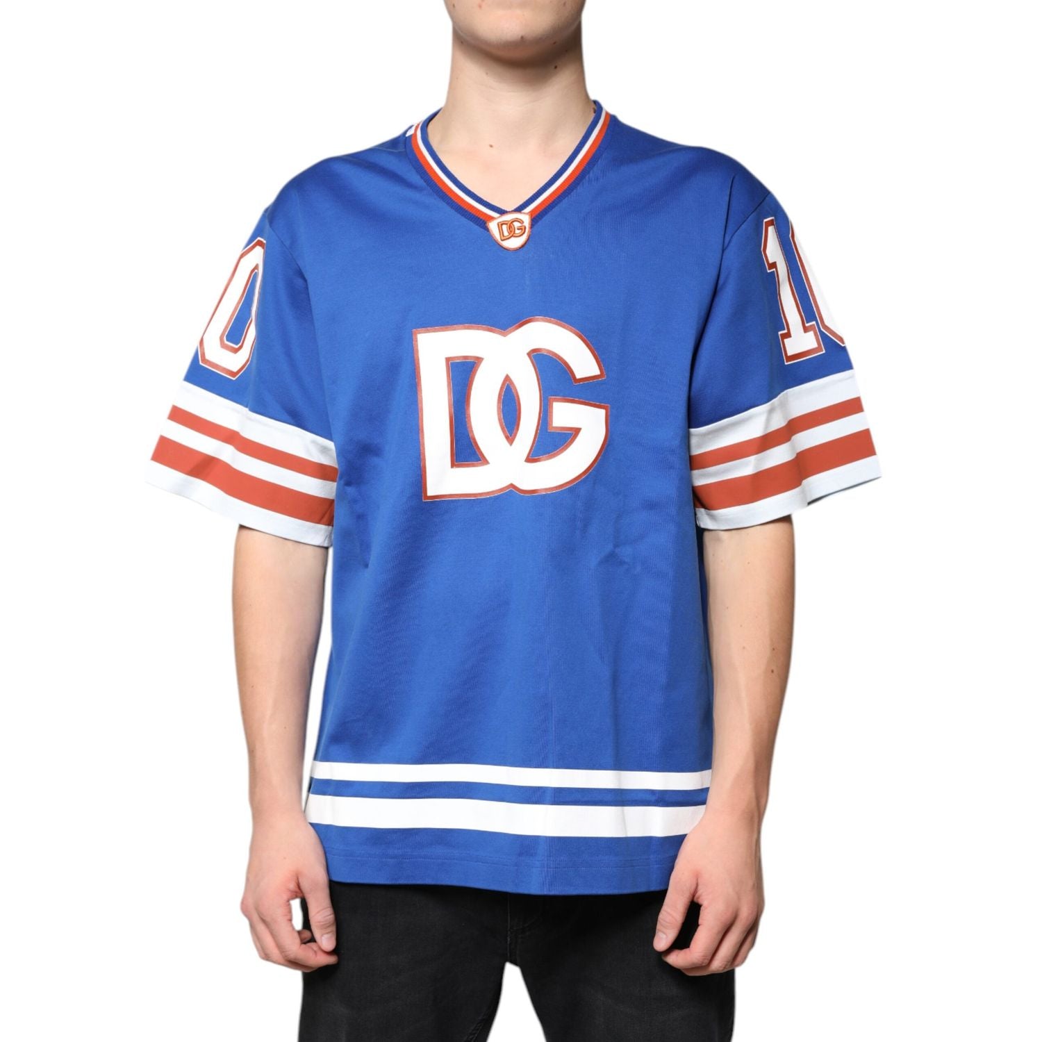 Dolce & Gabbana Blue Logo V-neck Short Sleeve T-shirt