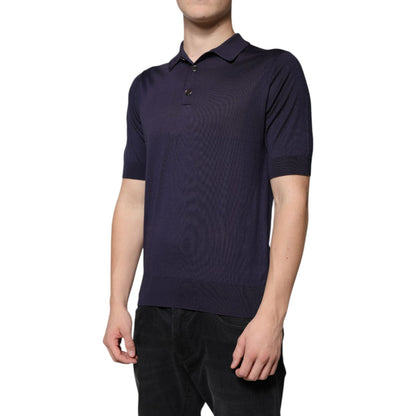 Dolce & Gabbana Blue Silk Collared Short Sleeves Polo T-shirt
