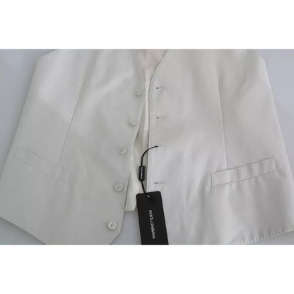Dolce & Gabbana Off-White Cotton Silk Formal Coat Vest