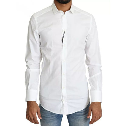 Dolce & Gabbana White Cotton Formal Dress Top GOLD Shirt