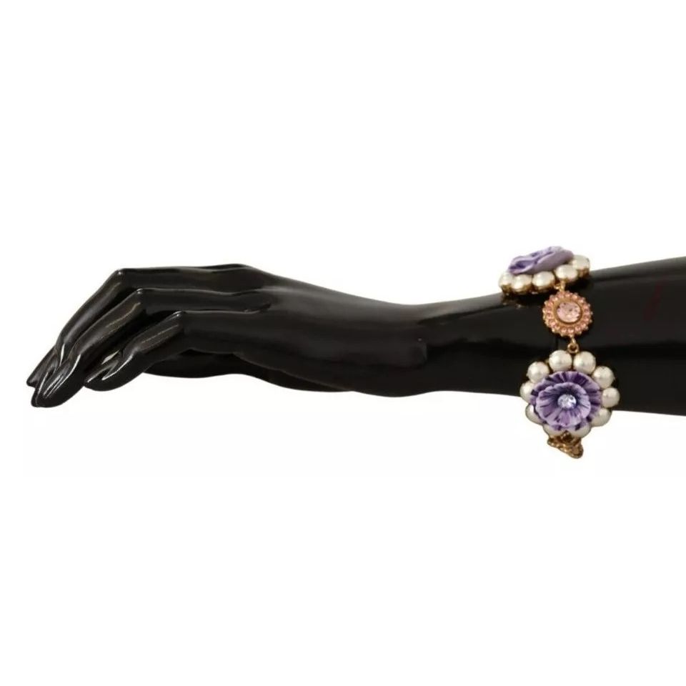 Dolce & Gabbana FIORI BLOOMING Floral Baroque Crystals Brass Bracelet
