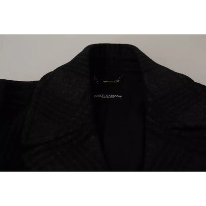 Dolce & Gabbana Black Trench Coat Check Wool Jacket