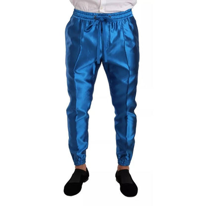 Dolce & Gabbana Blue Jacquard Silk Formal 2 Piece Set Suit