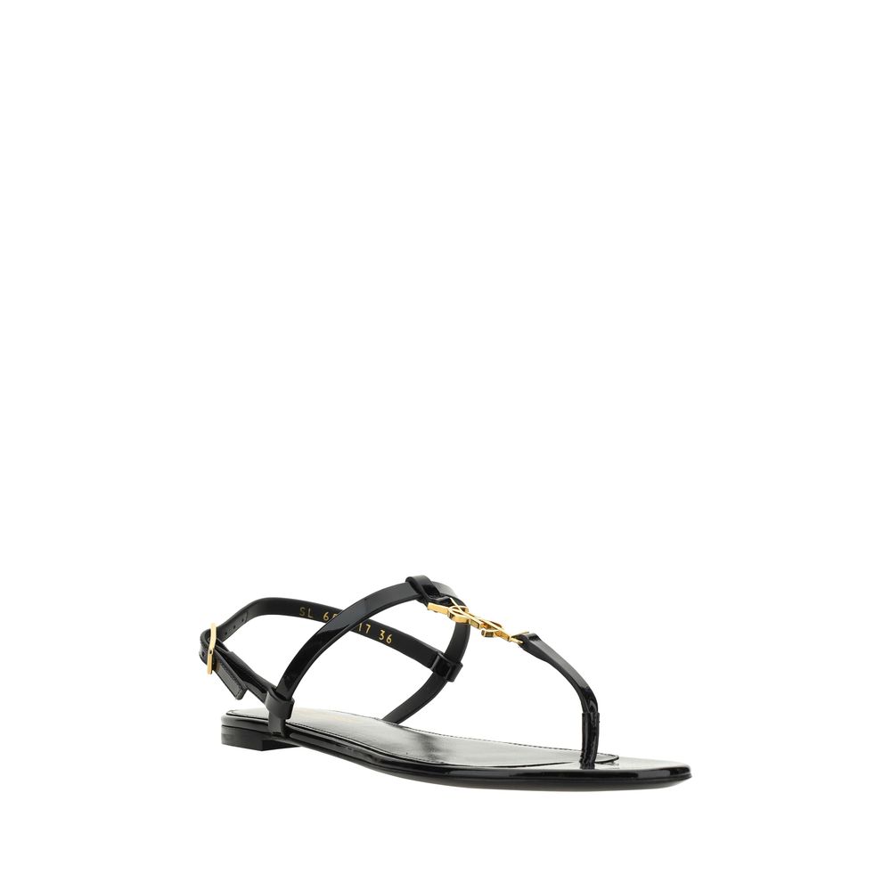 Saint Laurent Black Calf Leather Bos Taurus Flat Sandals Saint Laurent