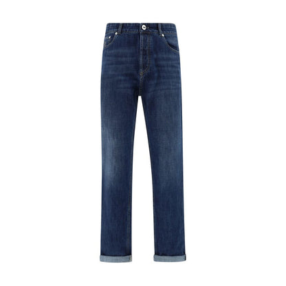 Brunello Cucinelli Blue Cotton Straight-Leg Jeans