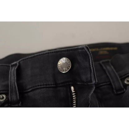 Dolce & Gabbana Gray Running Denim Stretch Logo Skinny Jeans