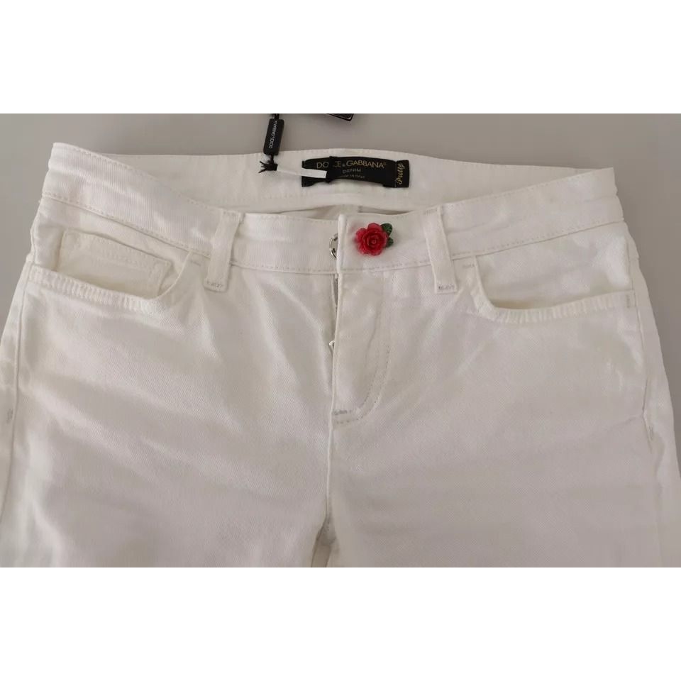 Dolce & Gabbana White Cotton Denim Pretty Slim Fit Jeans