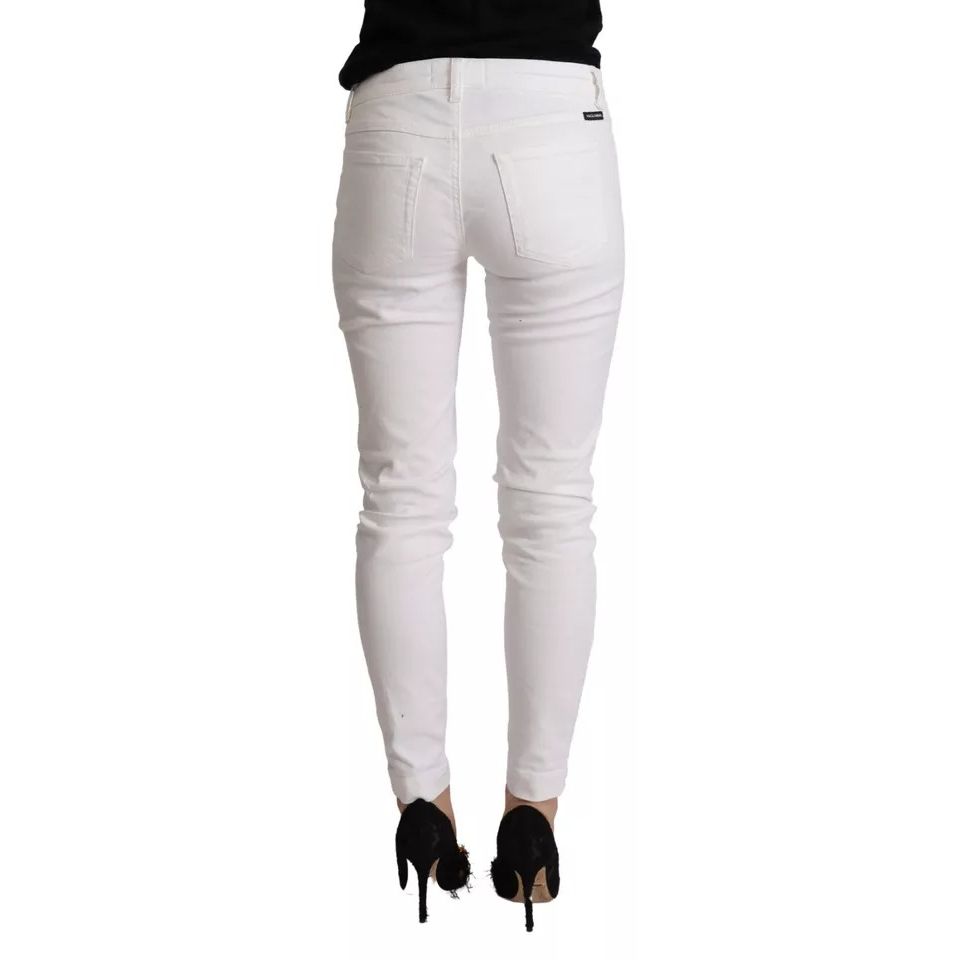 Dolce & Gabbana White Cotton Denim Pretty Slim Fit Jeans