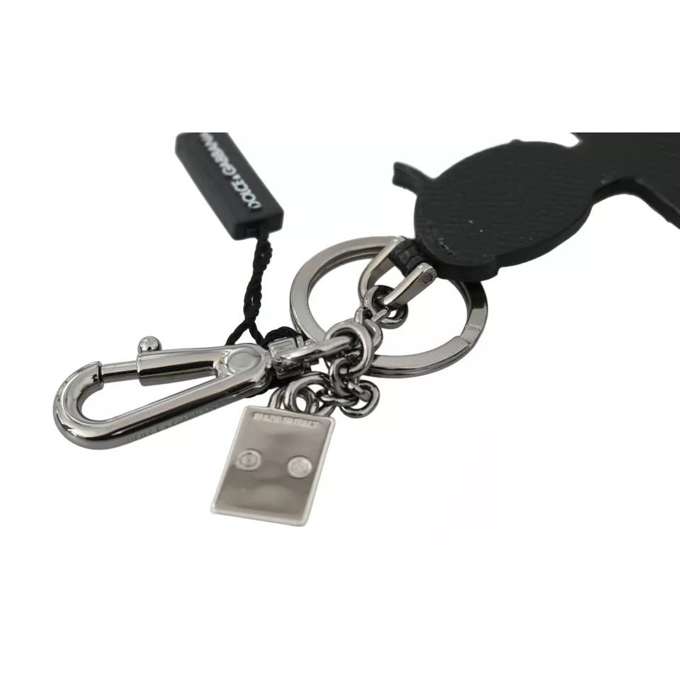 Dolce & Gabbana Black Leather Fisherman Logo Badge Keyring Keychain