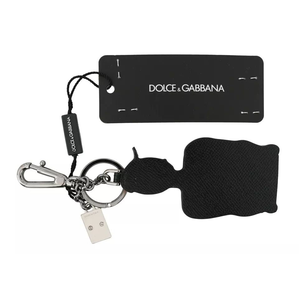 Dolce & Gabbana Black Leather Fisherman Logo Badge Keyring Keychain