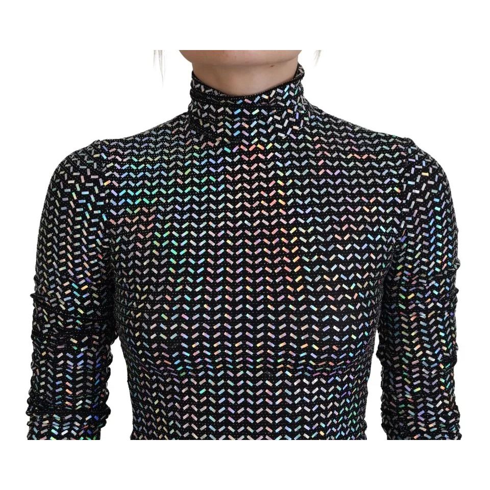 Dolce & Gabbana Black Embellished Nylon Bodycon Mini Dress