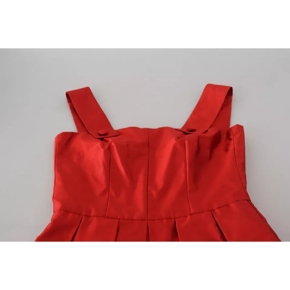 Dolce & Gabbana Red A-line Pleated Midi Satin Silk Dress