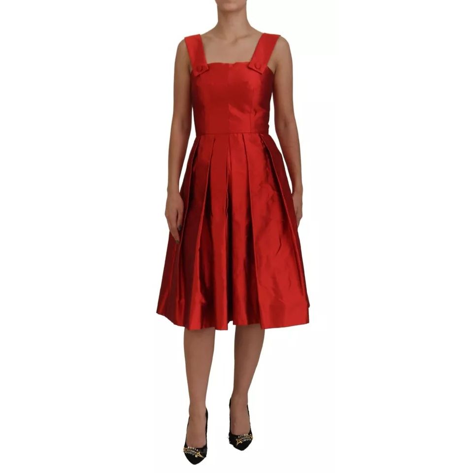 Dolce & Gabbana Red A-line Pleated Midi Satin Silk Dress