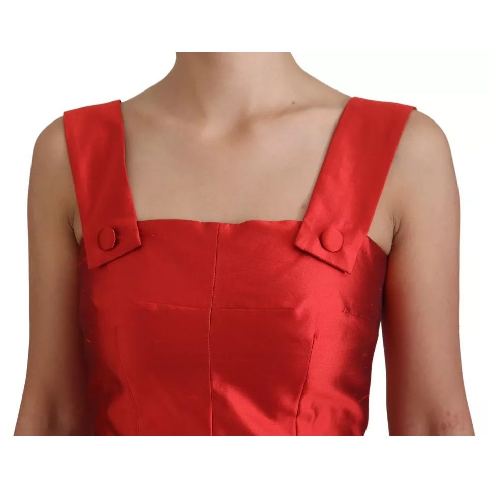 Dolce & Gabbana Red A-line Pleated Midi Satin Silk Dress