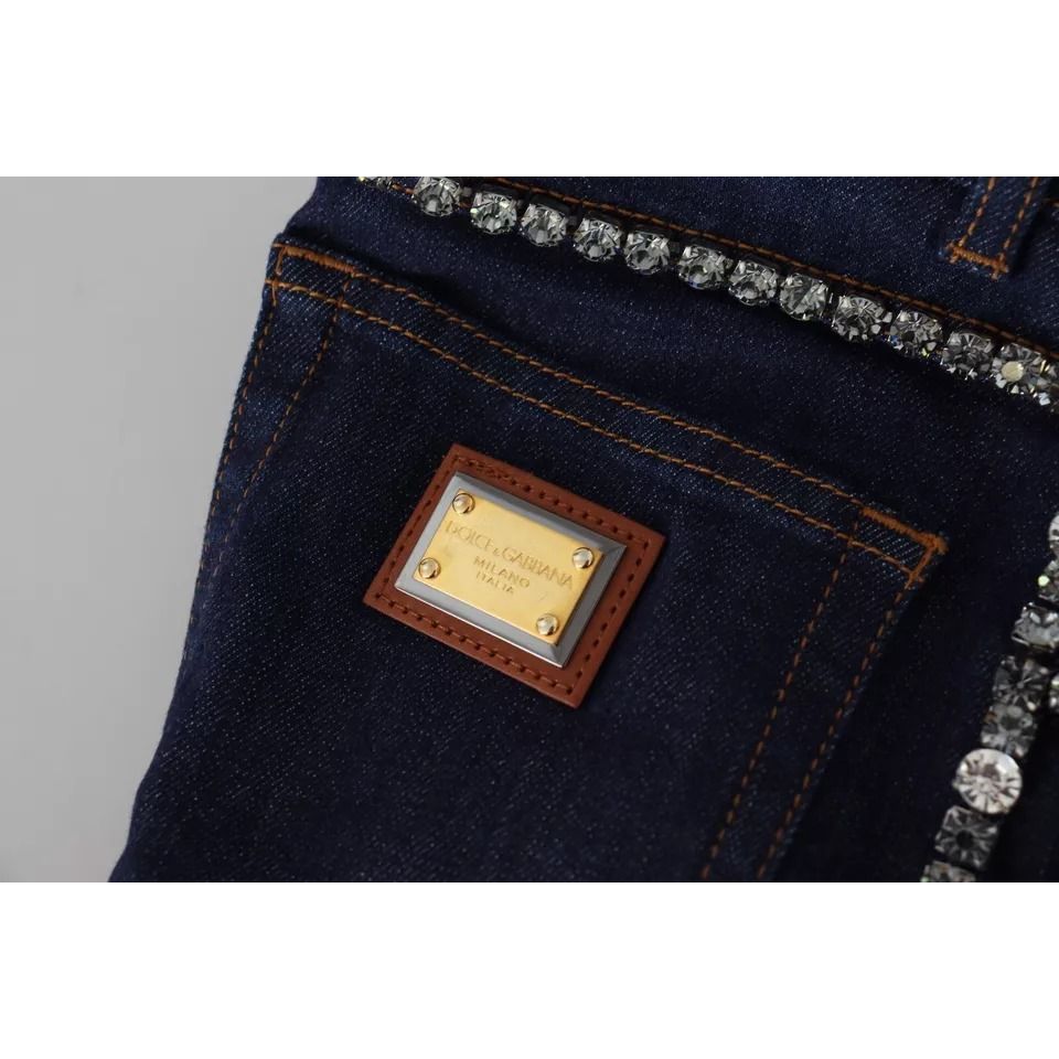 Dolce & Gabbana Blue Denim Stretch Crystal Hot Pants Shorts