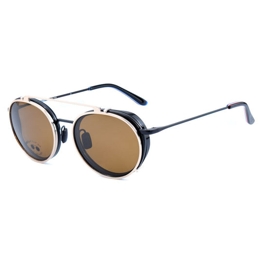 Vuarnet Black Stainless Steel Frames with brown clip-on solar lenses, category 3 protection, 54/17/145mm dimensions.