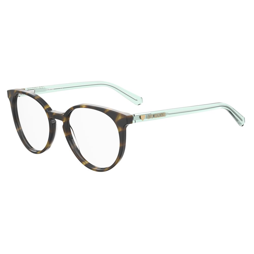 Love Moschino Bicolor Acetate Frames MOL565-086 glasses for women, featuring tortoise and mint green design with 52/18/140mm dimensions