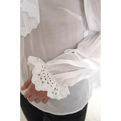 Dolce & Gabbana White Cotton Lace Trim Turtle Neck Blouse