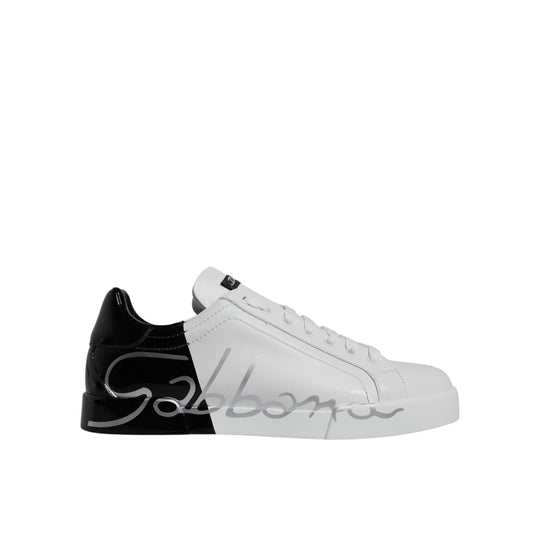 Dolce & Gabbana White Black Logo Portofino Sneaker Shoes